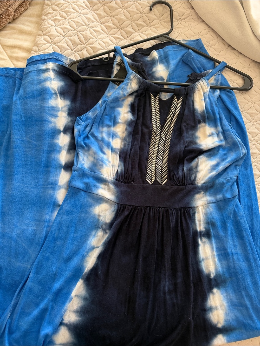 INC International Concepts Blue and Navy Tie-Dye Halter Maxi Dress